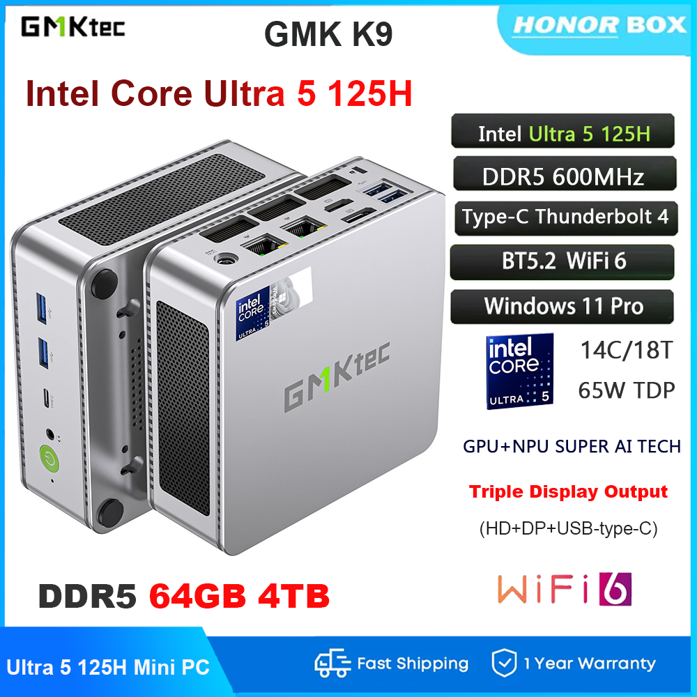 GMKtec K9 Mini PC Intel Core Ultra 5 125H Windows 11 Pro DDR5 5600MHz Dual LAN 2.5G WiFi6 Thunderbolt4 Desktop Computer ราคา 18,297 บาท*ส่งฟรี