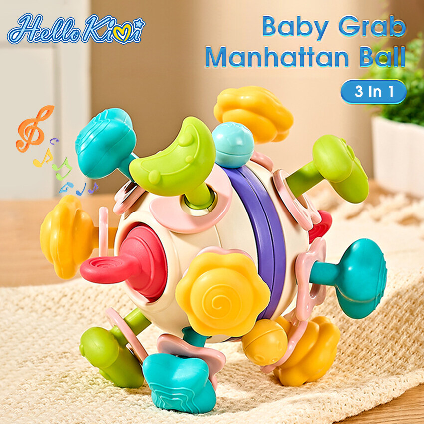 HelloKimi Baby Teething Rattle Toys Silicone Manhattan Ball Infant Sensory