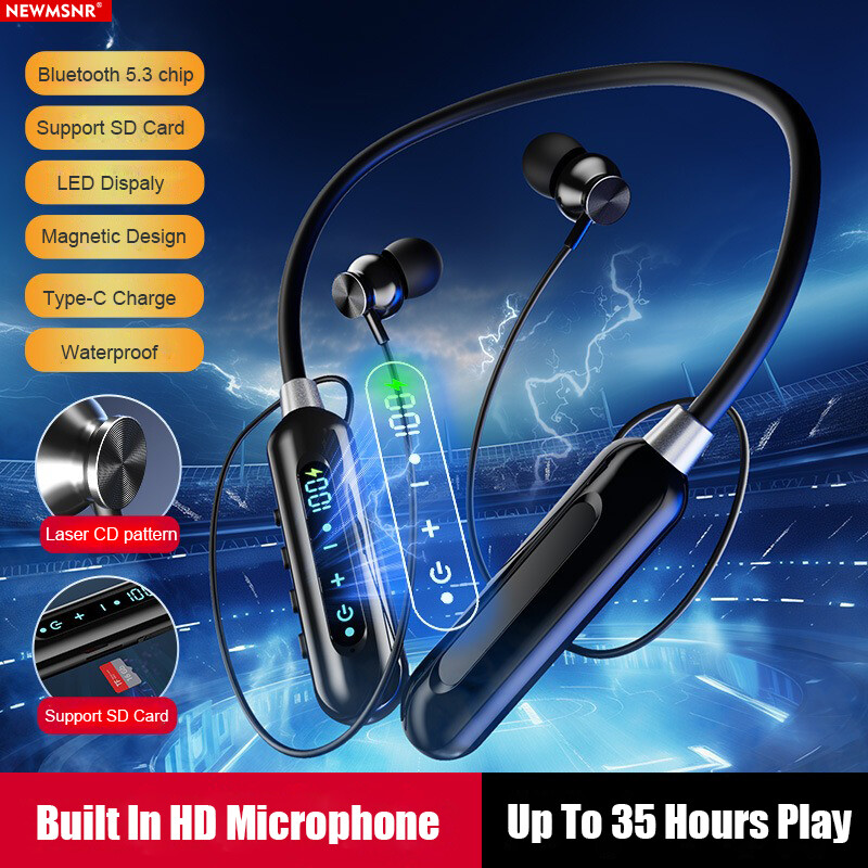 Newmsnr 35 Giờ Chơi tai nghe gắn tai không dây kỹ thuật số LED dispaly Tai nghe bluetooth giảm tiếng ồn Trong Tai nghe đeo tai Cổ Treo tai nghe thể thao Với micrô HD 8D Tai nghe âm trầm Stereo