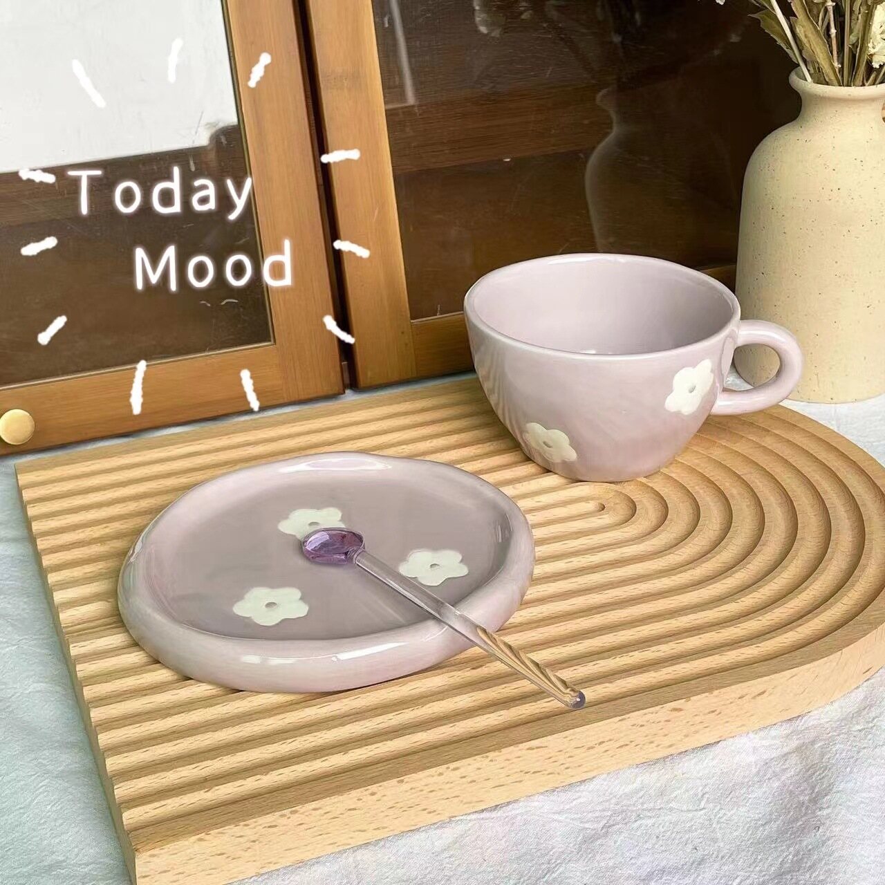Gambar Explosive Hand painted Purple Flower Ceramic Coffee Cup and Saucer Set High value Afternoon Tea Flower Tea Cup