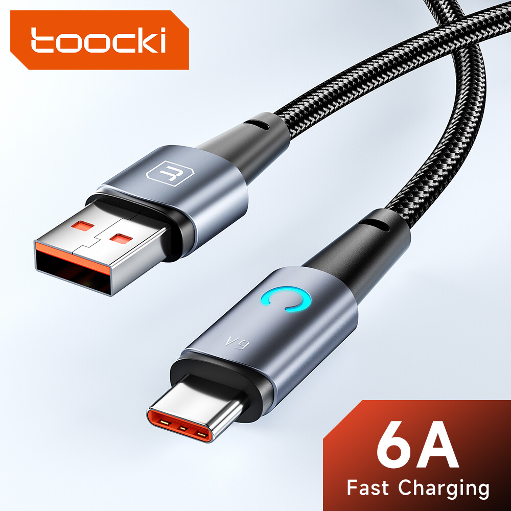 Toocki cáp sạc siêu nhanh usb type c led 6a 66w cáp usb cho huawei samsung xiaomi oneplus dây dữ liệu sạc usb type c