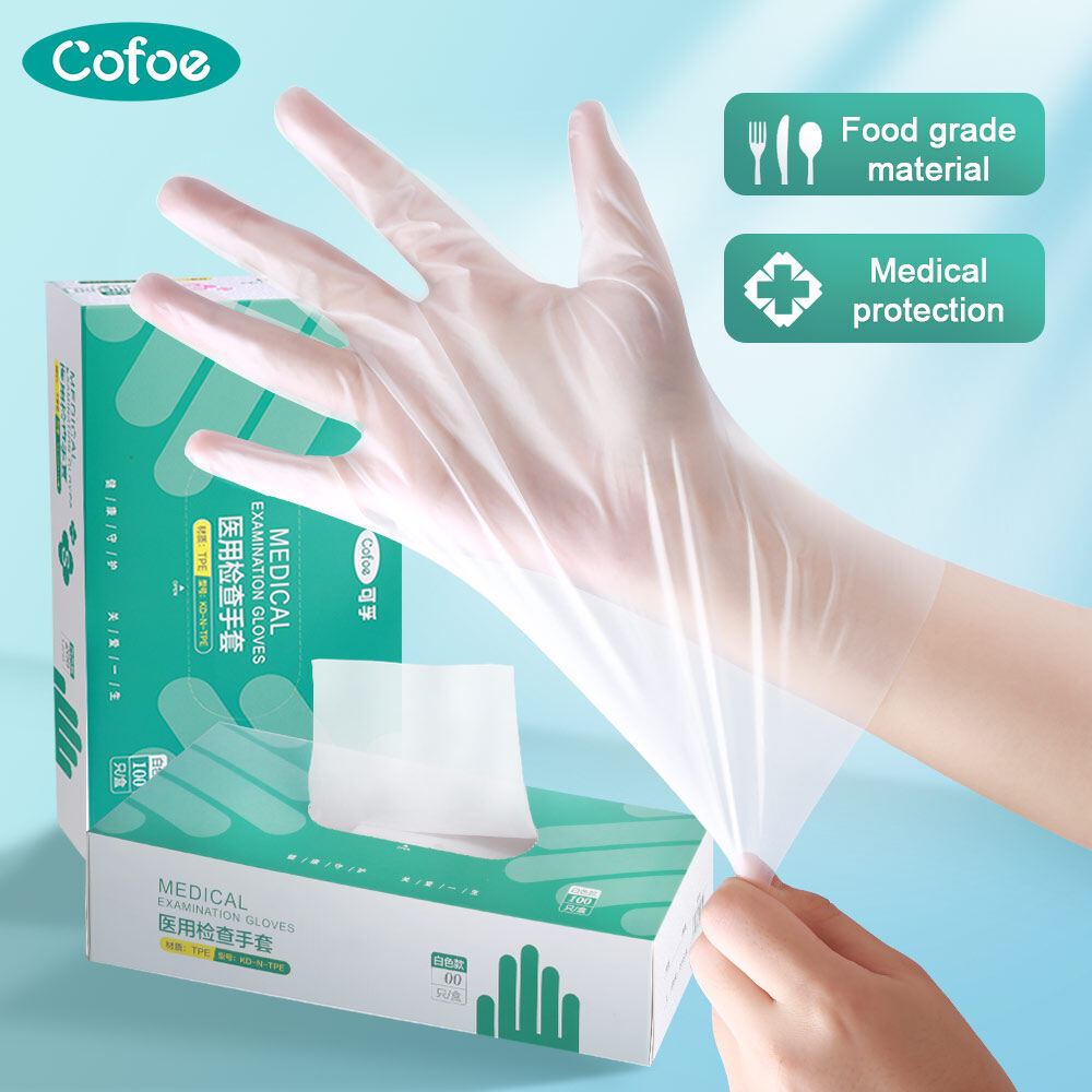 Cofoe 100 Chiếc Găng Tay Kiểm Tra TPE Dùng Một Lần Cấp Y Tế Găng Tay Tay Không Bột Chống Vi-rút Dùng Cho Thực Phẩm Bệnh Viện Tại Nhà