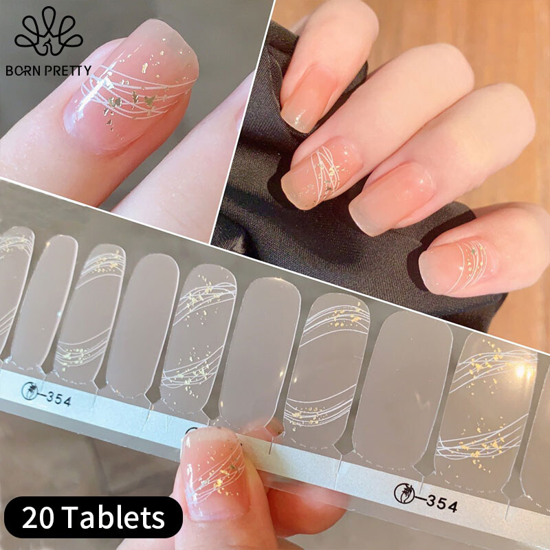 BORN PRETTY 20 Tips Nail Stickers Flowers Gradient Color Adhesive Full