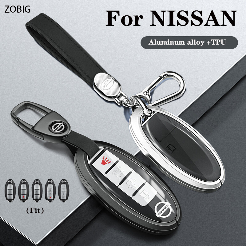 ZOBIG Aluminium alloy Key Fob Cover for Nissan Car Key Case Shell with Keychain Fit For Nissan Almera X-Trail Serena Navara Sylphy March Note Juke Sunny Original remote control key ราคา 332 บาท*ส่งฟรี