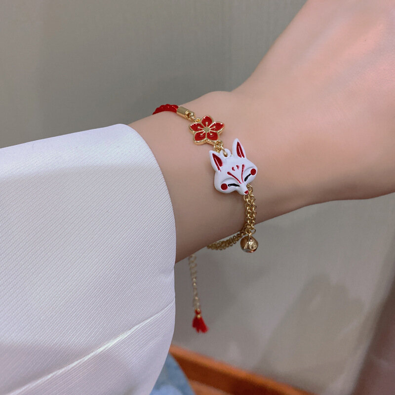 Lnj vòng tay hồ ly hoạt hình vòng tay hồ ly nhỏ màu đỏ vòng tay đôi hồ ly chín đuôi đá may mắn cho nữ