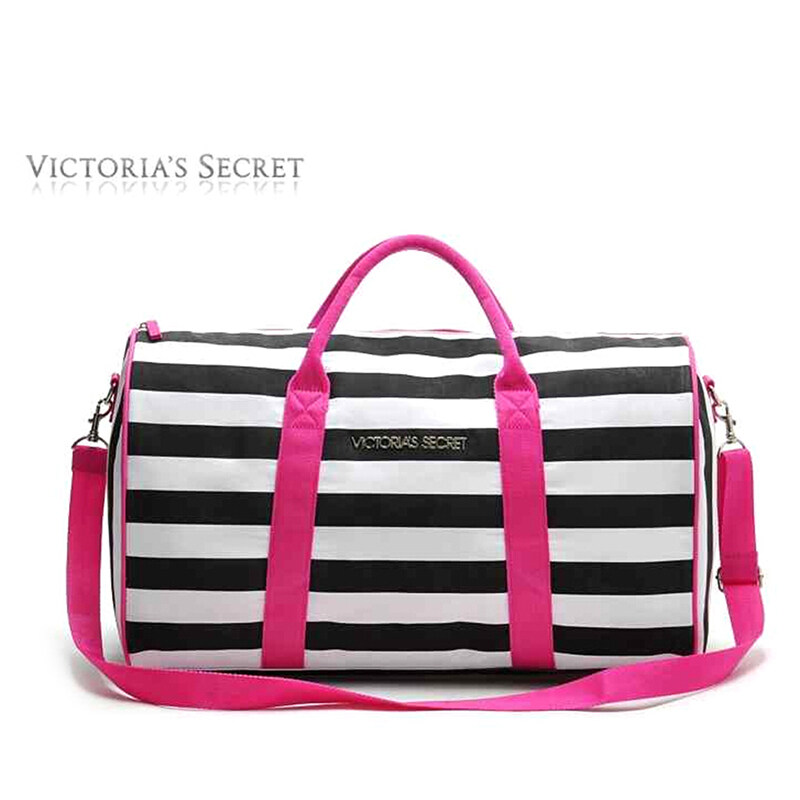 victoria secret striped duffle bag