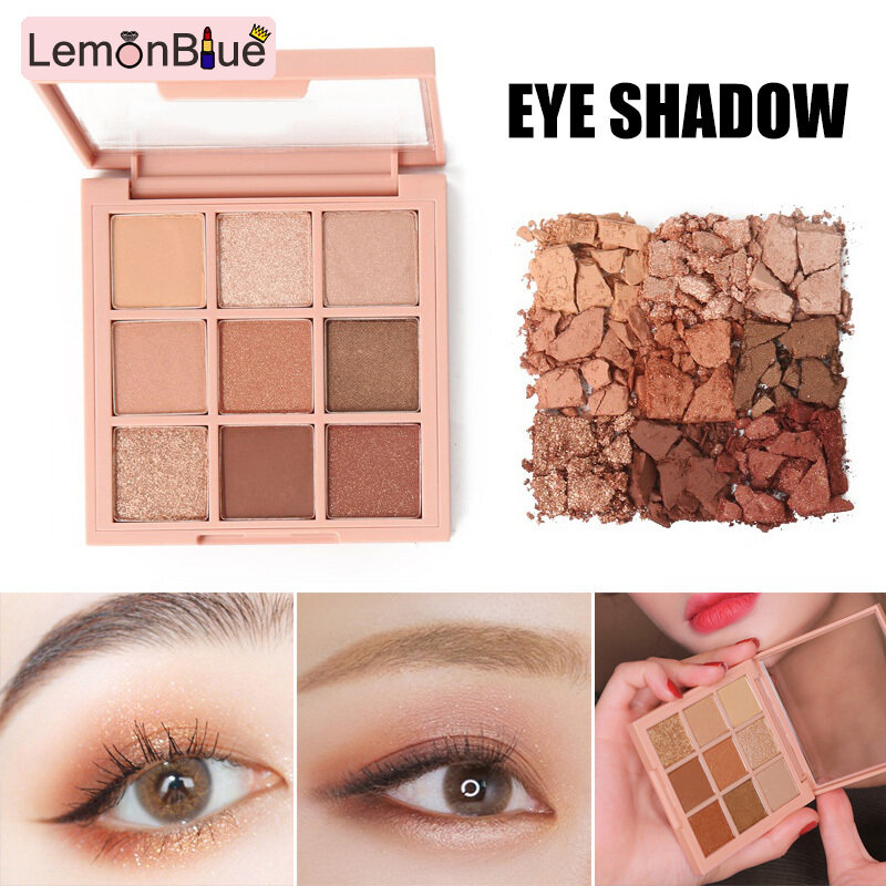Gambar LemonBlue Makeup Cosmetic Eyeshadow Palette Diamond Metallic Glitter 9 Color Nude Pigmented Mini Shadow Kit