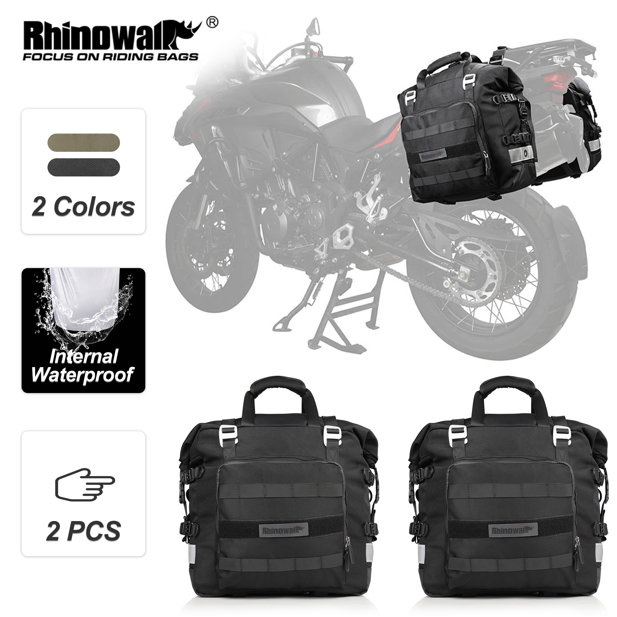 Rhinowalk Motorcycle Side Bag 2-Piece 20L Motorbike Pannier Bag Storage Bag With 100% Waterproof Removable Inner Bag Motor Accessories