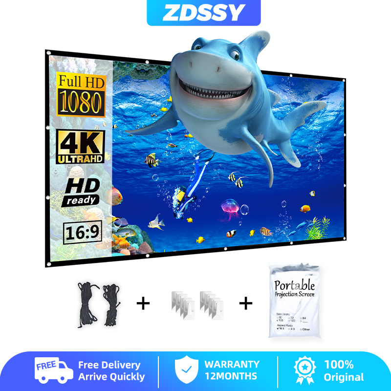 Zdssy dày màn hình máy chiếu, 84/100/120 inch 16:9, tiện dụng có thể gập lại trắng màn hình chiếu polyester ngoài trời rạp hát tại nhà ngoài trời trong nhà Màn hình máy chiếu hai mặt