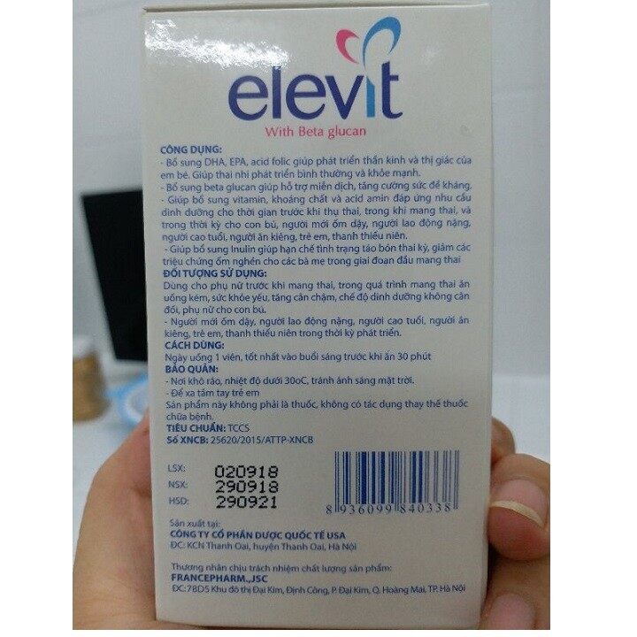 Combo 2 hộp Viên bổ bà bầu ELEVIT- Bổ sung DHA , vitamin và khoáng chất , giảm ốm nghén cho mẹ bầu- lọ 30 viên - usa15