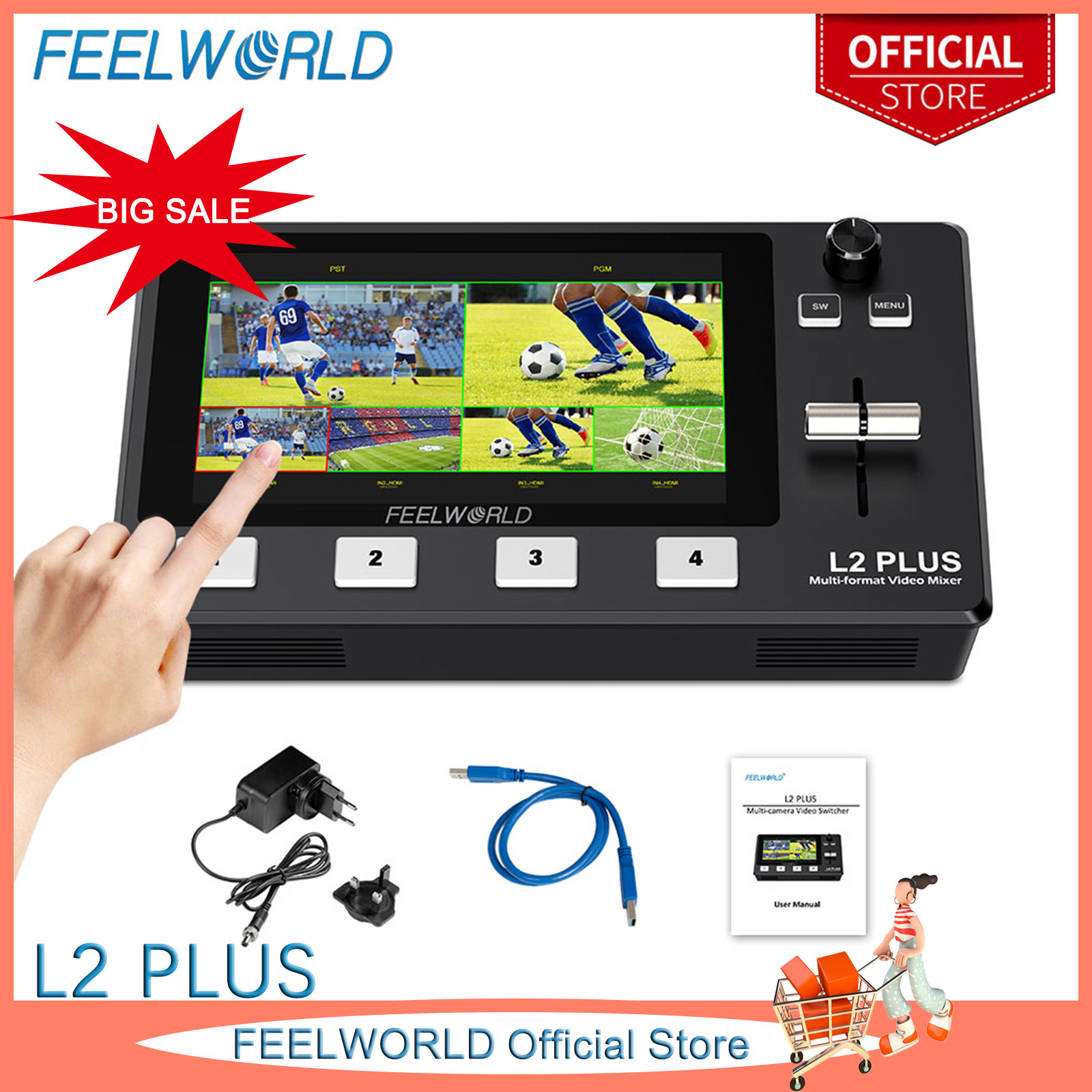 FEELWORLD L2 Plus Multi Camera Video Mixer Switcher with 5.5 inch LCD Touch Screen PTZ Controller Chroma Key 4 HDMI Inputs USB3.0 Output Format Real Time Production Live Streaming Built in Cooler ราคา 17,329 บาท*ส่งฟรี
