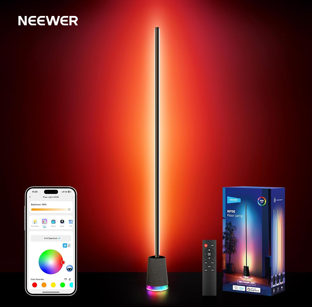 NEEWER NF06 Smart LED Floor Lamp 1500lm RGBCW Standing Corner Light 16 Million Color Ambient Lighting