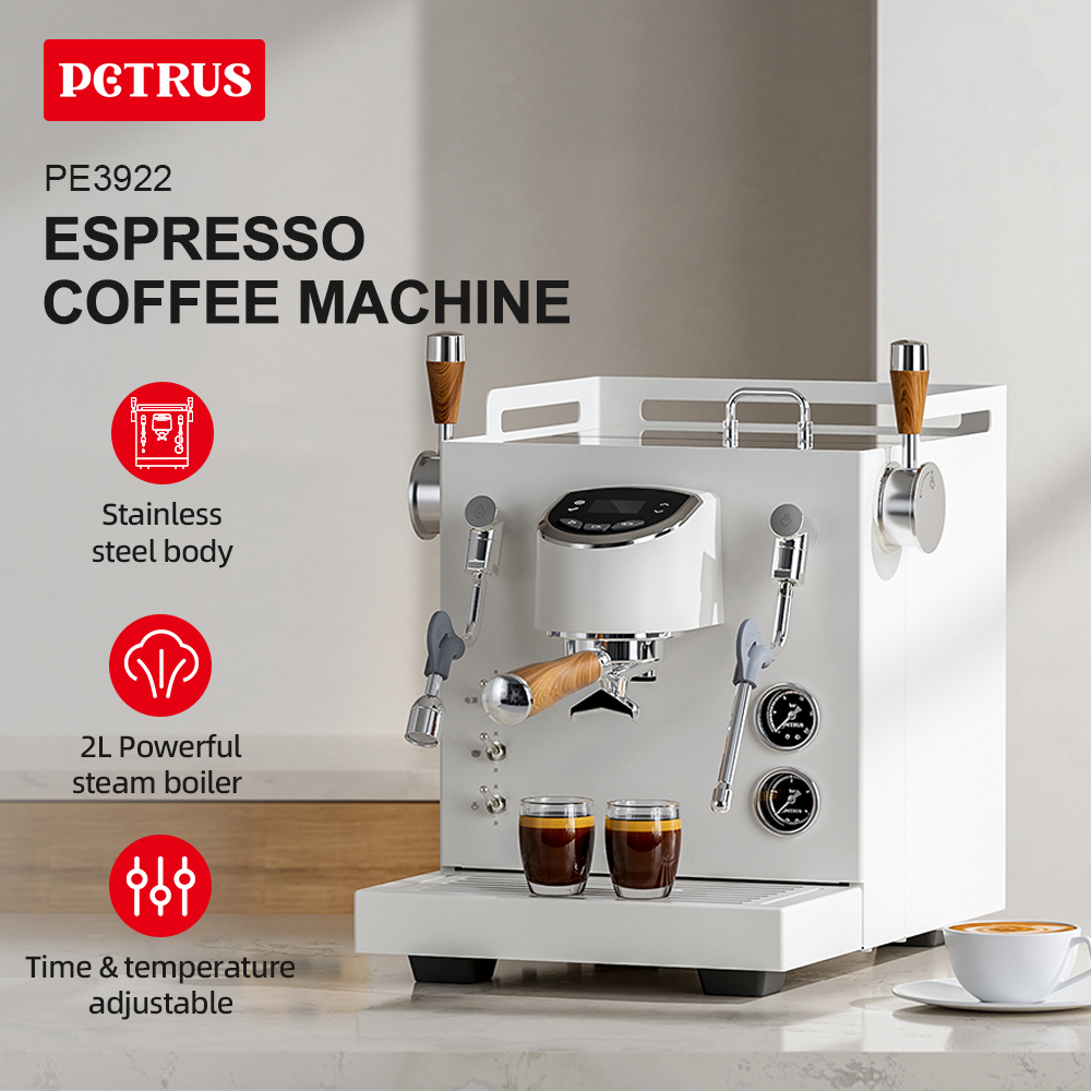 Petrus Espresso Coffee Machine Touchscreen Display Time & Temperature Adjustable 2L Powerful Steam Boiler with 3-hole Steam Wand Semi-commercial Use for Office ，Small Groups PE3922 ราคา 23,895 บาท*ส่งฟรี