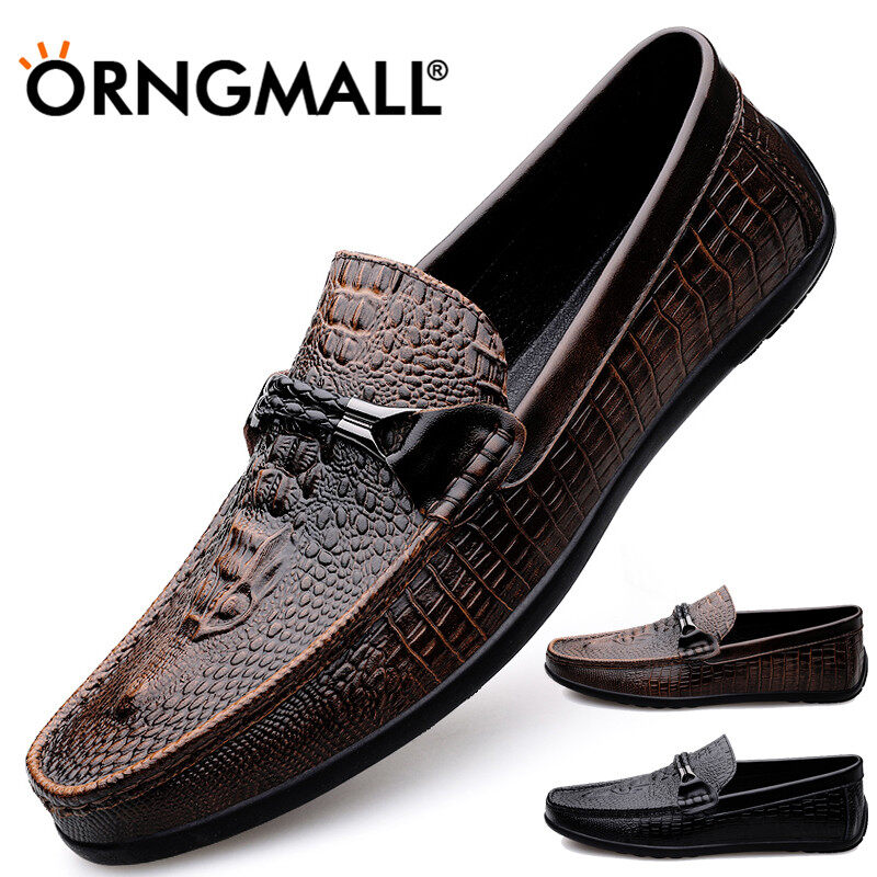 ORNGMALL Genuine Leather Shoes for Men Loafers Slip On Business Casual Leather Shoes Classic Soft Moccasins Breathable Men Shoes Flats 38-44 ราคา 955 บาท*ส่งฟรี