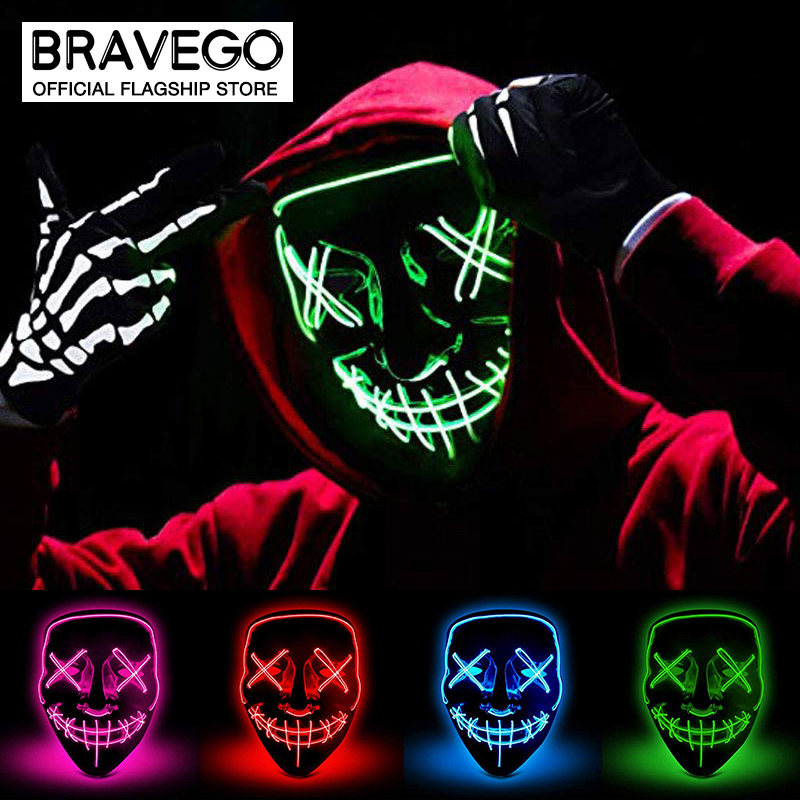 Bravego mặt nạ led halloween mặt nạ ma phát sáng tiệc tùng đồ trang trí lễ hội đồ hóa trang