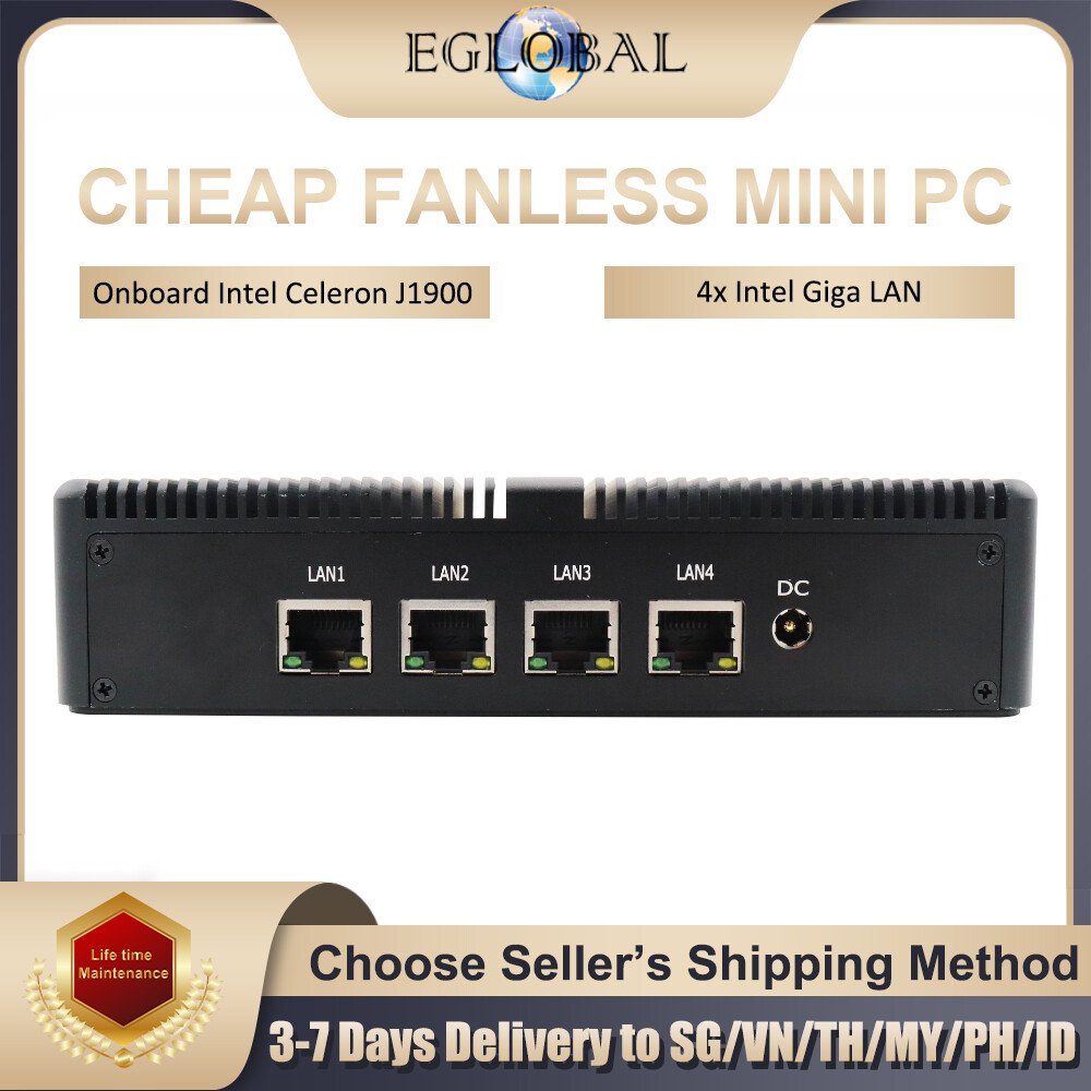 Eglobal Cheapest Fanless Mini PC 8G RAM 4RJ45 Giga LAN Intel Celeron J1900 to Firewal Network Server Network Security VPN Router Mini Desktop Computer Laptop ราคา 9,173 บาท*ส่งฟรี