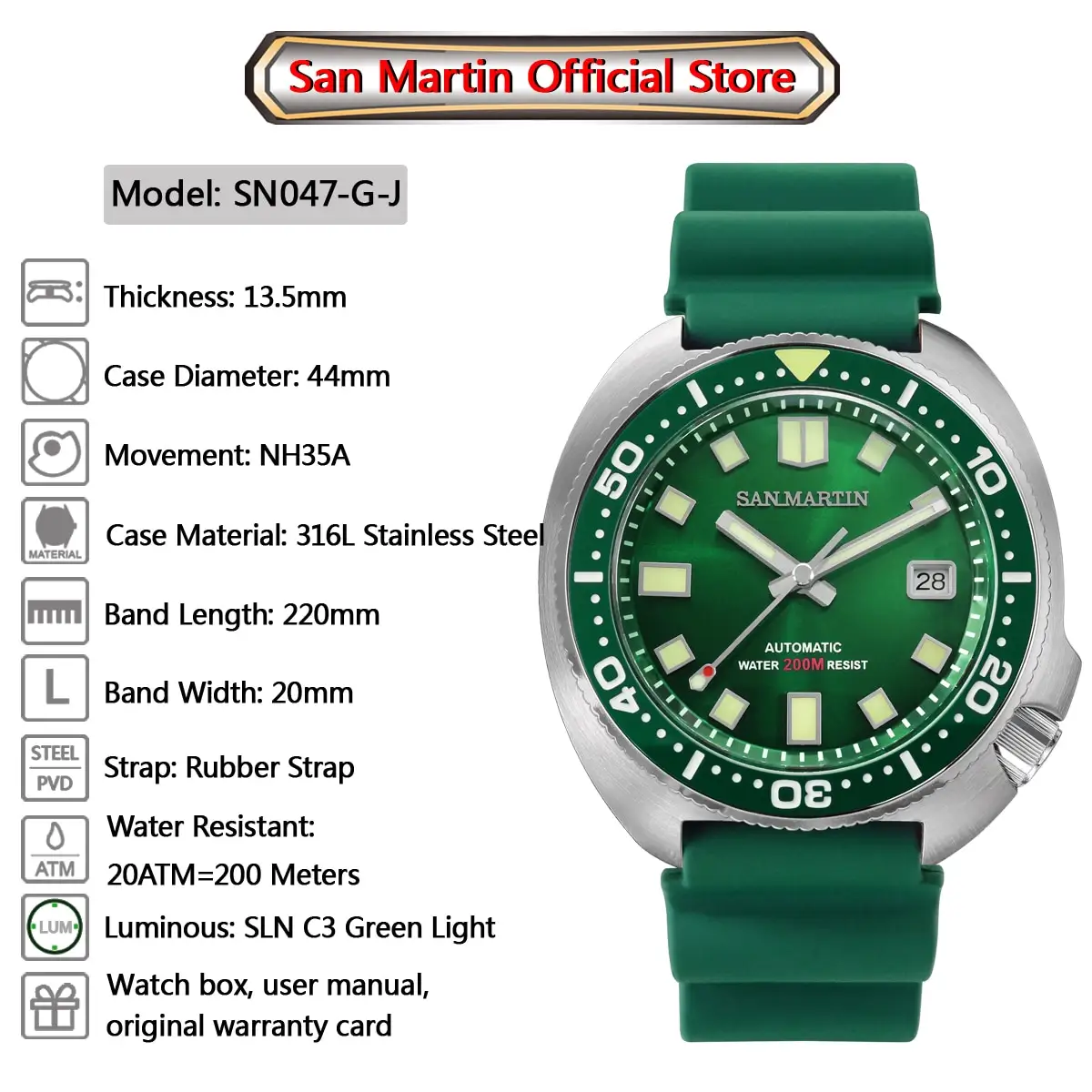 San Martin Retro Turtle Diver Watch Ceramic Bezel Stainless Steel Men Automatic Mechanical Bar Sapphire Luminous Lazada Singapore