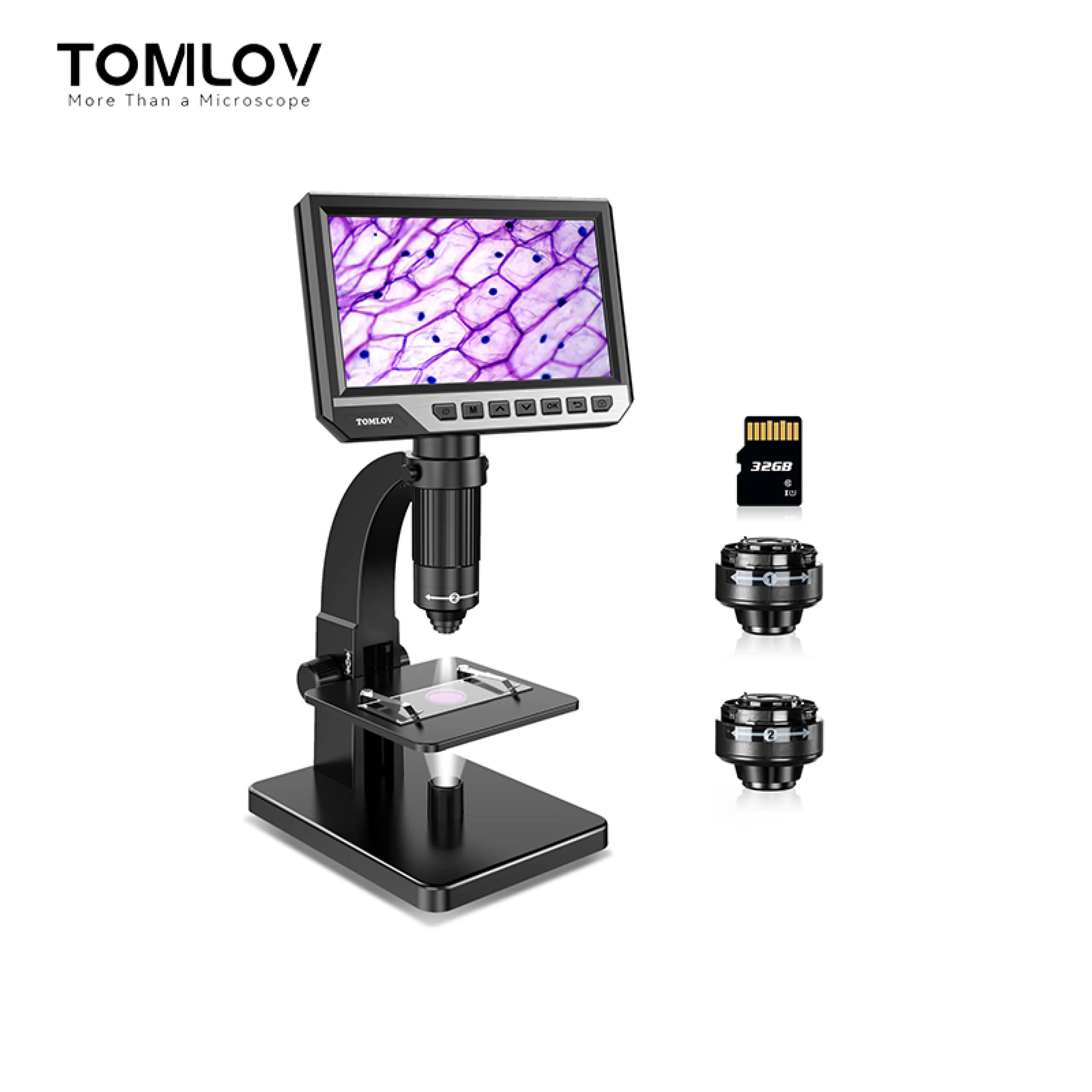 [🌷Local delivery🌷]TOMLOV DM11 LCD Digital Microscope, 2000X Biological Microscope with Digital & Microbial Lens, 7'' IPS Display, 10 LEDs, 12MP Resolution, Windows & Mac OS Compatible (2000X)