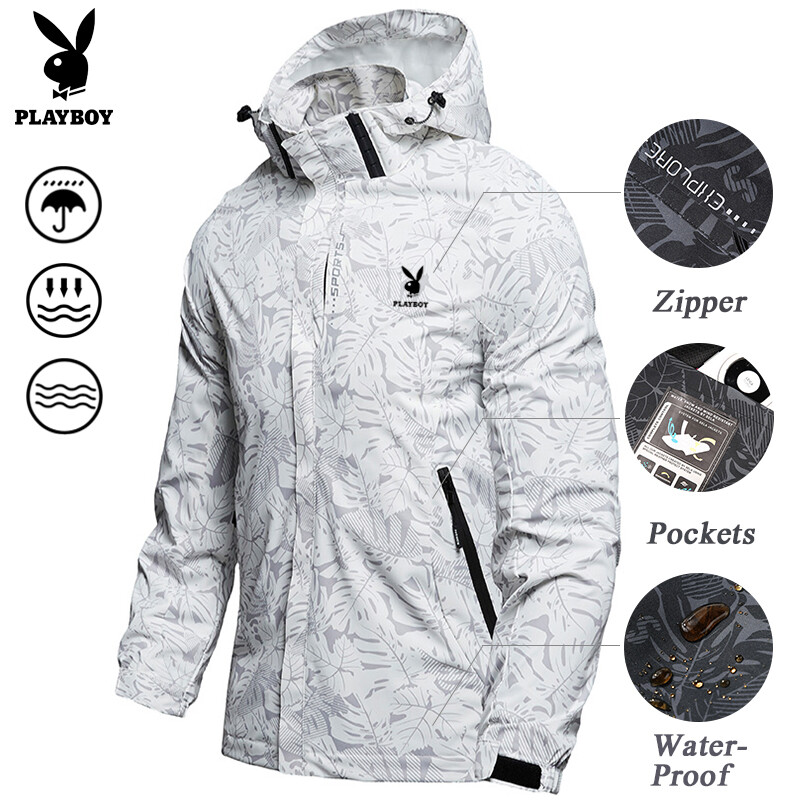 PLAYBOY Camouflage Couple Jacket Hooded Outdoor Waterproof Hiking Suit Thin Jacket Autumn and Winter Maple Leaf Jacket ราคา 459 บาท*ส่งฟรี
