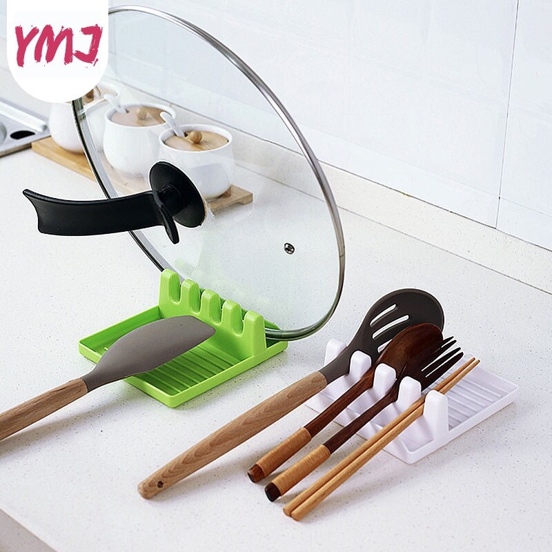 Gambar 1PC Kitchen Cooking Tools Kitchen Spoon Rest Utensil Spatula Plastic Holder Heat Resistant Pot Lid Tableware Storage Shelves