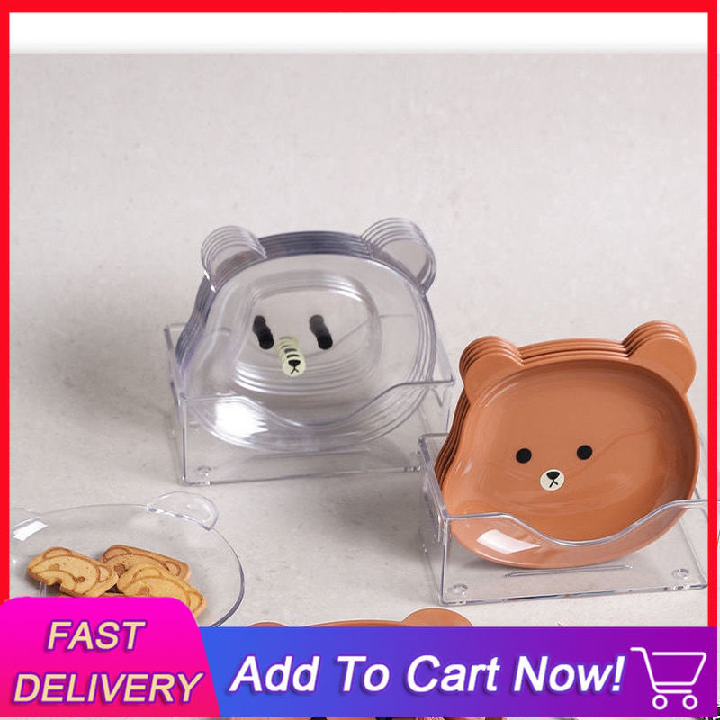 Gambar 8PCS Bear Transparent Household Food Grade Plate Set New Snack Plate Advanced Fruit Plate Cute Dining Table Dish