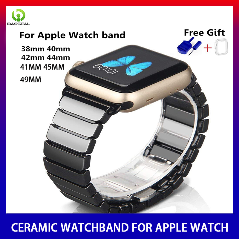 BassPal Dây Đeo Đồng Hồ Bằng Gốm Cho Vòng Đeo Đồng Hồ Apple 44Mm 42Mm 40Mm 38Mm 41Mm 45Mm 49Mm Siêu Liên Kết dây Đeo Vòng Đeo Tay Cho Tôi Loạt Đồng Hồ 8/7/6/SE/5/4/3/2/1 Dây Đeo Đồng Hồ Bằng Gốm Phụ Kiện Đồng Hồ Thông Minh