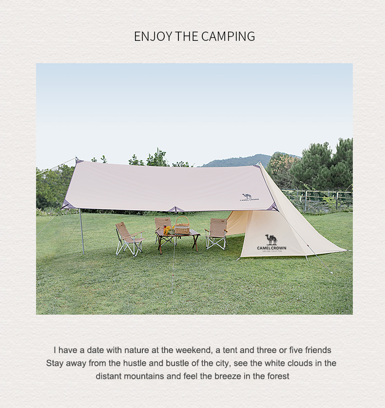 CAMELCROWN Camel Outdoor Camping Indian Tent Portable Folding Large Pyramid Cotton Tent Rainproof · v25