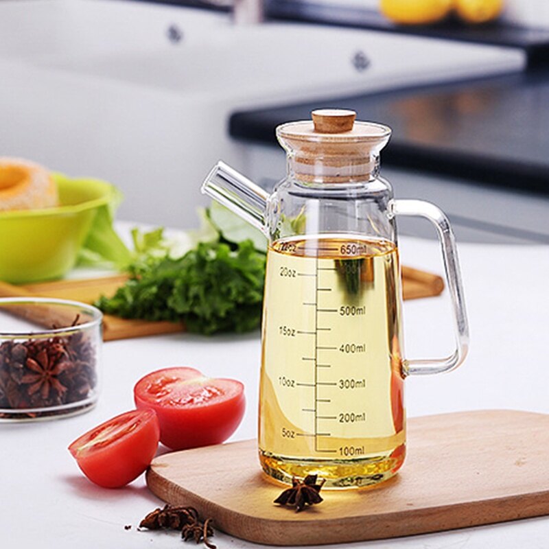 Bình đựng dầu ô liu chai đựng dầu thủy tinh có nắp đậy bằng tre chai đựng giấm cho nhà bếp hộp đựng nấu ăn 650ml