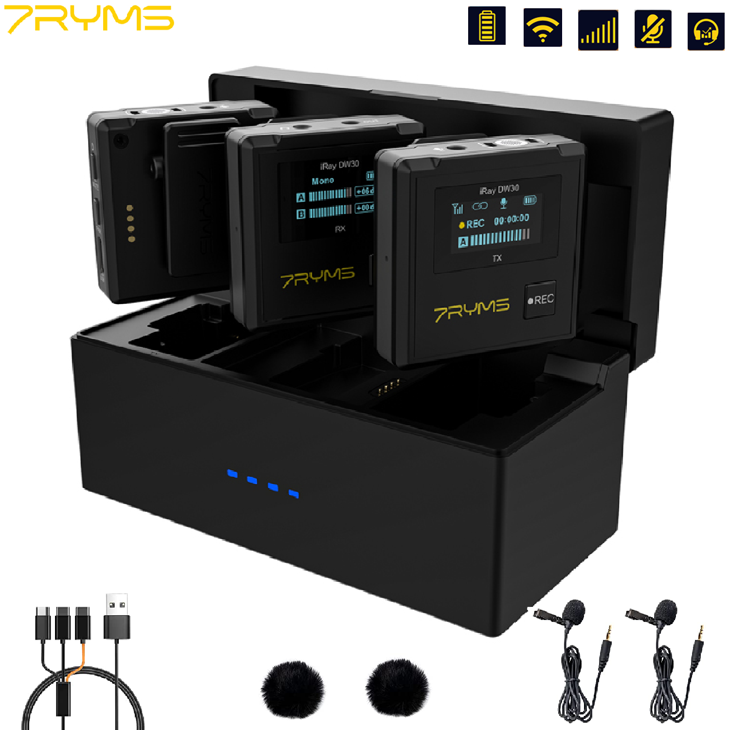 7ryms iray dw30 2.4G dual-channel 16GB on-board mic-rô không dây ghi âm với ai denoise cho iPhone An