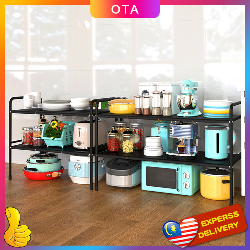 Gambar OTA ?Ready Stock?Expandable 2 tier stainless steel storage rack under sink rack Shelf kitchen storage rack Rak Serbaguna Dapur Sinki Kitchen Organizer Cabinets????