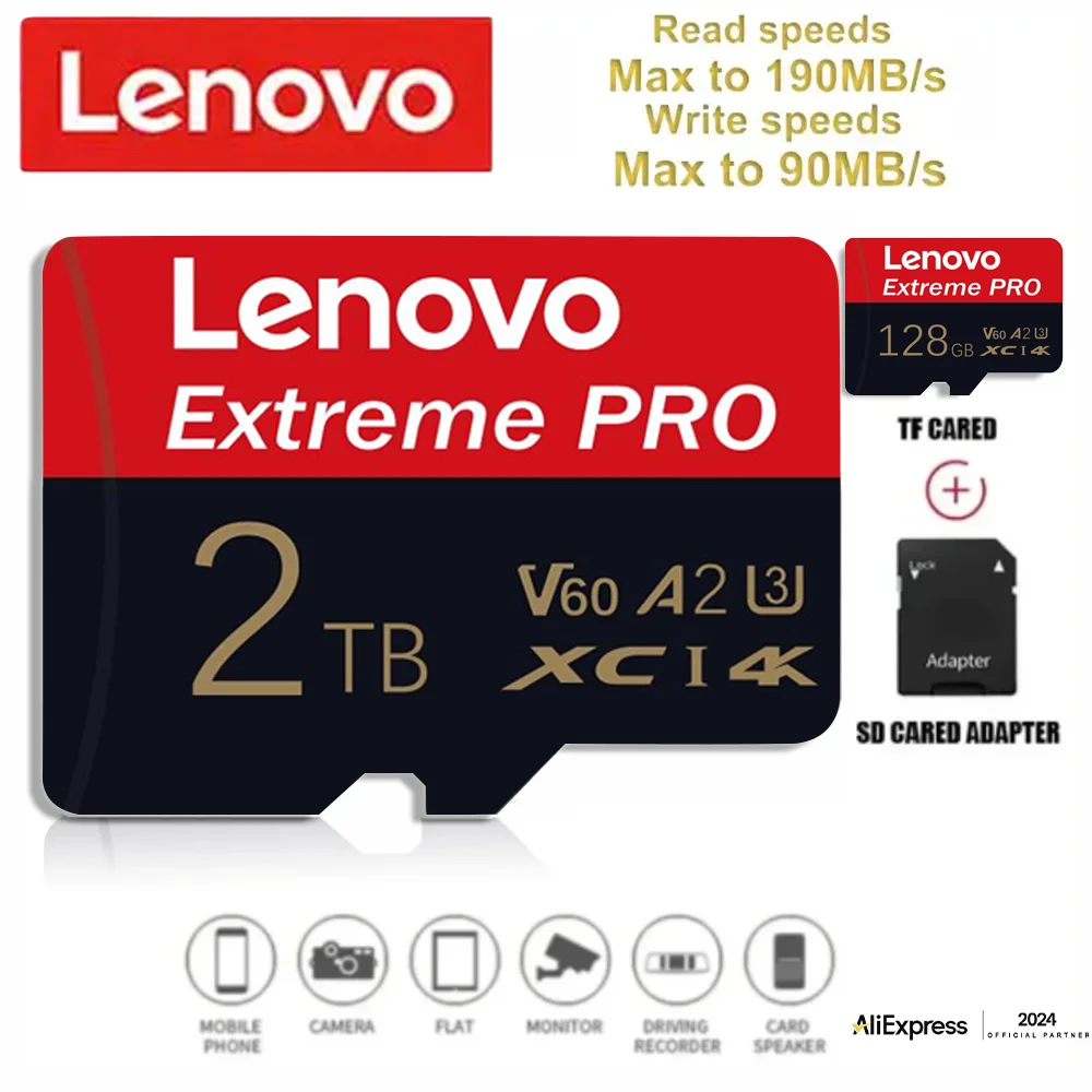 Lenovo Original 1TB V30 Micro TF SD Card Storage Card 128GB 512GB Mini SD Cartao C10 Camera/Phone/Drone Storage Card ราคา 154 บาท*ส่งฟรี