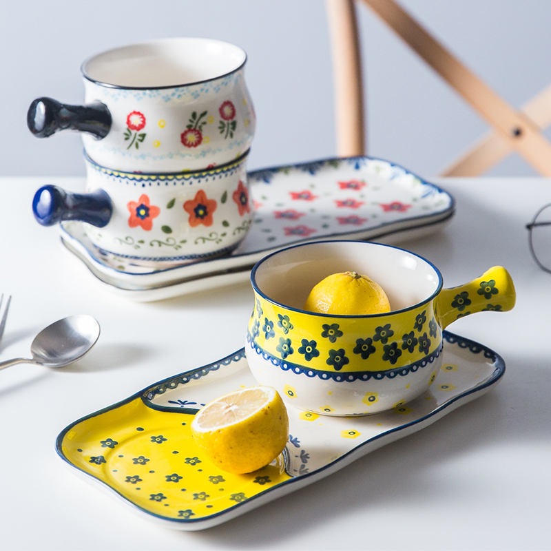 Gambar Creative Flower Ceramic Plate Bowl Breakfast Fruit Bread Dessert Saucer Tray Milk Bowl Dinner Plate Tableware For Eating Alone