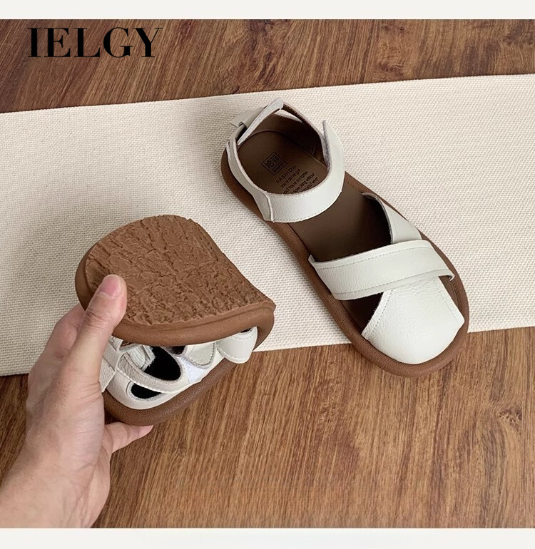 IELGY New Summer Leather Shoes Flats Sandals Low-top Baotou Roman School Shoes ราคา 515 บาท*ส่งฟรี