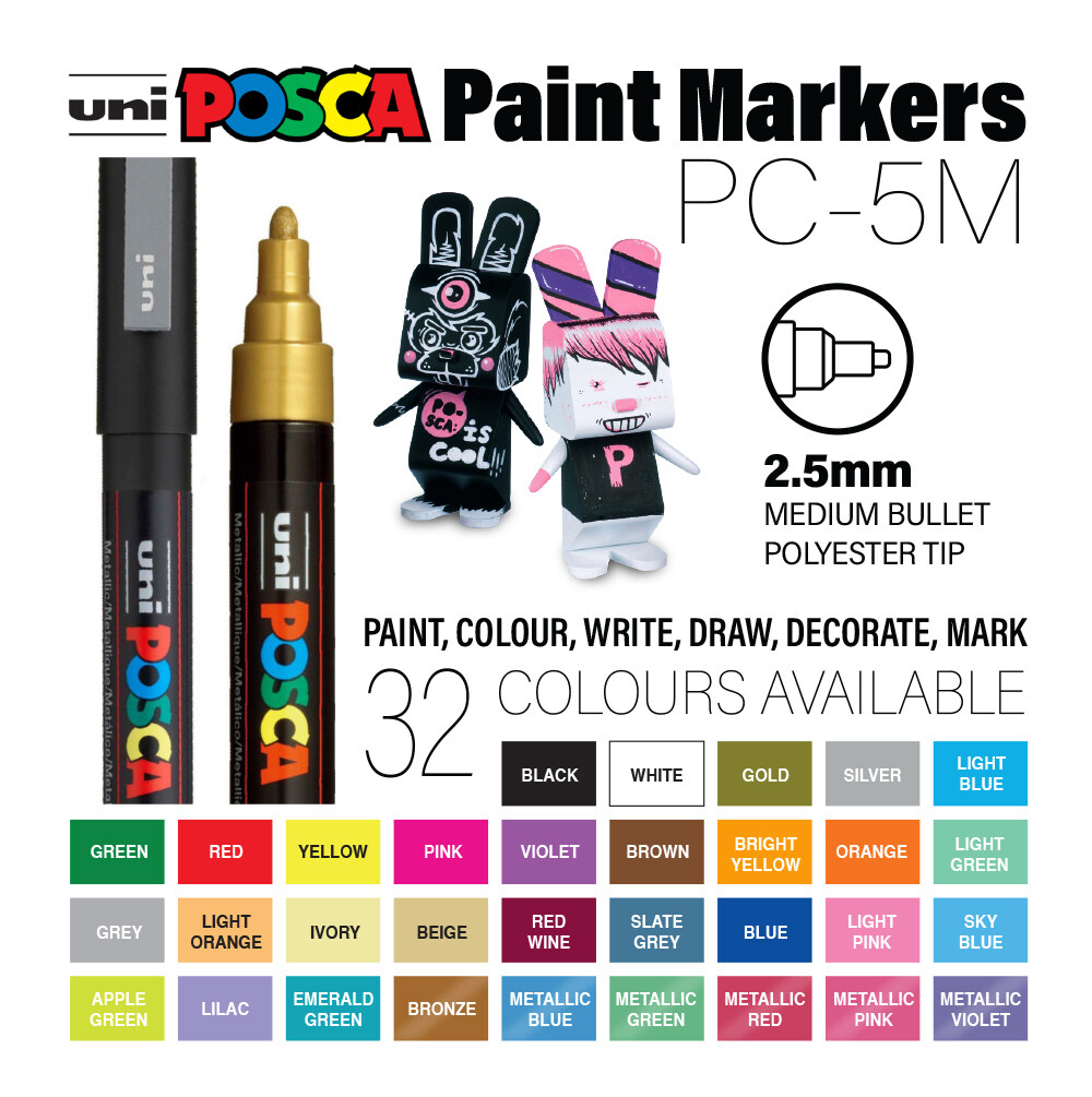 Uni Posca Water-Based Paint Marker White - All Surface (PC-1M/PC-3M/PC-5M)