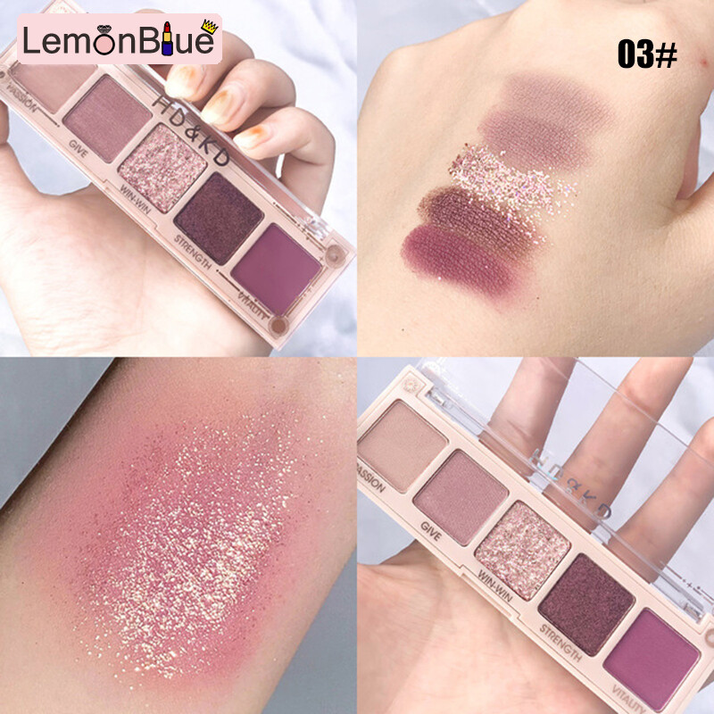 Gambar LemonBlue 5 Colors Eyeshadow Palette Beauty Makeup Matte Shimmers Glitter Eye Shadow Cosmetic