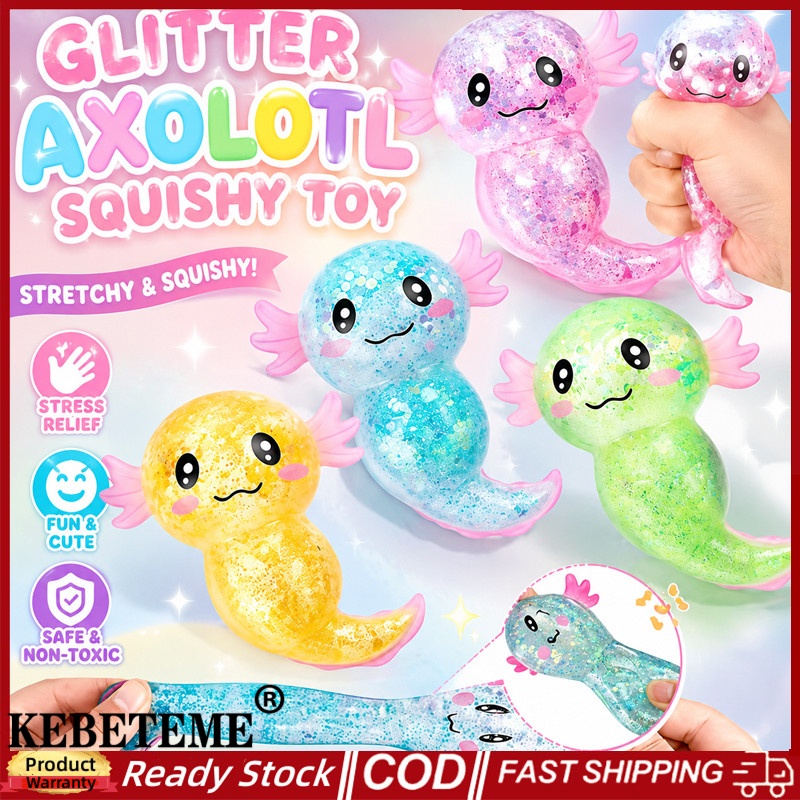 KEBETEME 4PCS Needoh Glitter Axolotl Stress Relief Toy Maltose High Elasticity Squeeze Ball Soft Slow Rebound Sensory Stress Relief Toy for Kids Adults, Anxiety ADHD Autism Gift ราคา 148 บาท*ส่งฟรี