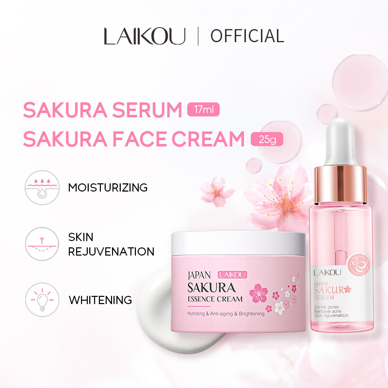 LAIKOU Kem Dưỡng Da Mặt Chiết Xuất Sakura + Serum Dưỡng Da Giảm Nếp Nhăn Chăm Sóc Làm Săn Chắc Làm Sáng Da Chống Lão Hóa