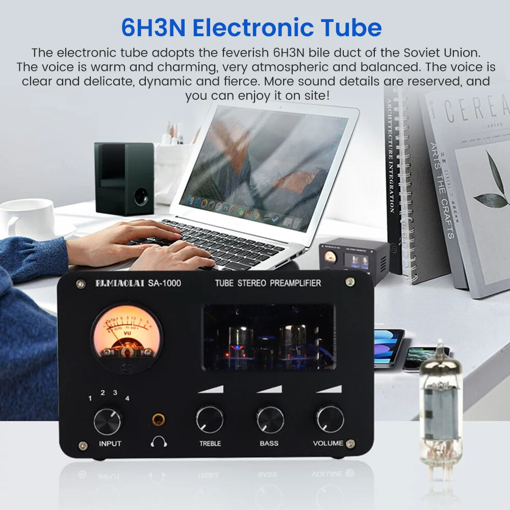 SA-1000 6H3N TUBE Headphone Amplifier Switching Amplifier 4 In 2 Out Headphone Amplifier High And Low Pitch Adjustment Home Audio AMP With VU Meter