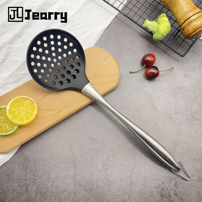 Gambar Jearry 304 Stainless Steel Handle Slotted Ladle Heat Resistant Food Grade Silicone Kitchen Utensils