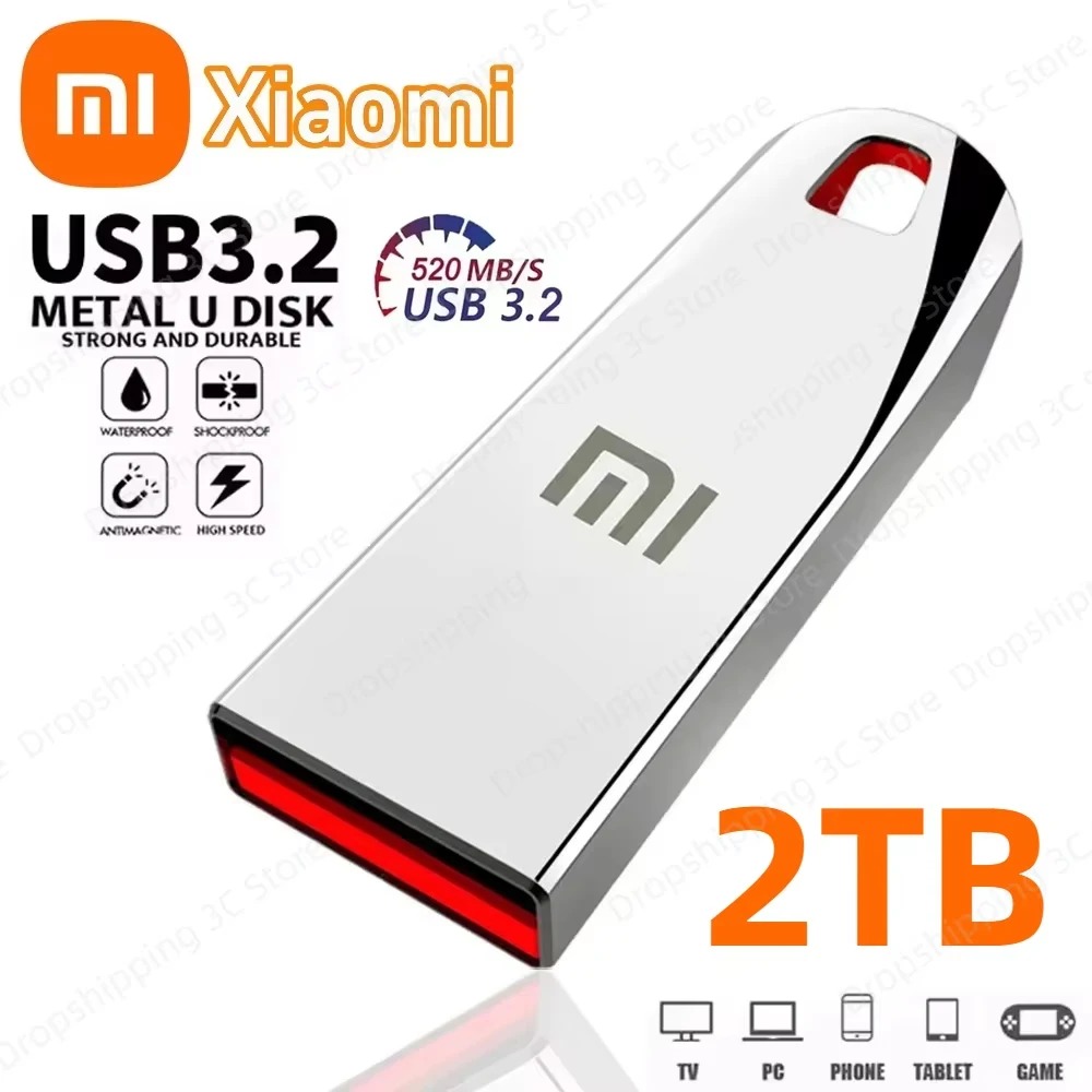 Xiaomi USB 3.2 2TB Metal Flash Drive High Speed Pen Drive Key 1TB And 512GB Portable USB Drives Waterproof USB Storage ราคา 247 บาท*ส่งฟรี