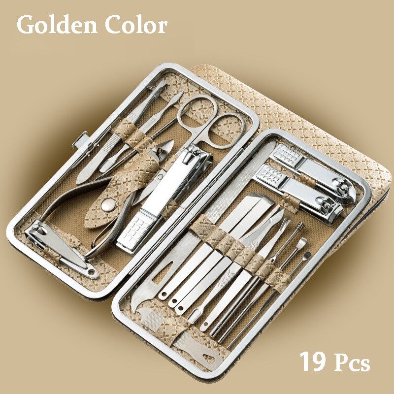 Gambar [Ready Stock] 19Pcs Set Nail Clipper Kit Stainless Steel Nail Manicure Cutter Set Durable Nail Pedicure Clipper Set Eyebrow Clipper Nail Scissors Ear Spoon Earpick Nail Granding File Kit Nail Cuticle Nipper Care Tools Set