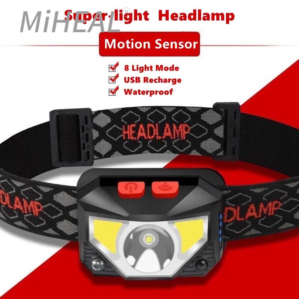 MIHEAL mạnh mẽ nhất Đèn Pha Led 8 chế độ handfress cảm biến chuyển động đèn pha đèn đội đầu sạc được Đèn Pin Đội Đầu đèn pin đeo đầu không thấm nước cho cắm trại đi bộ đường dài