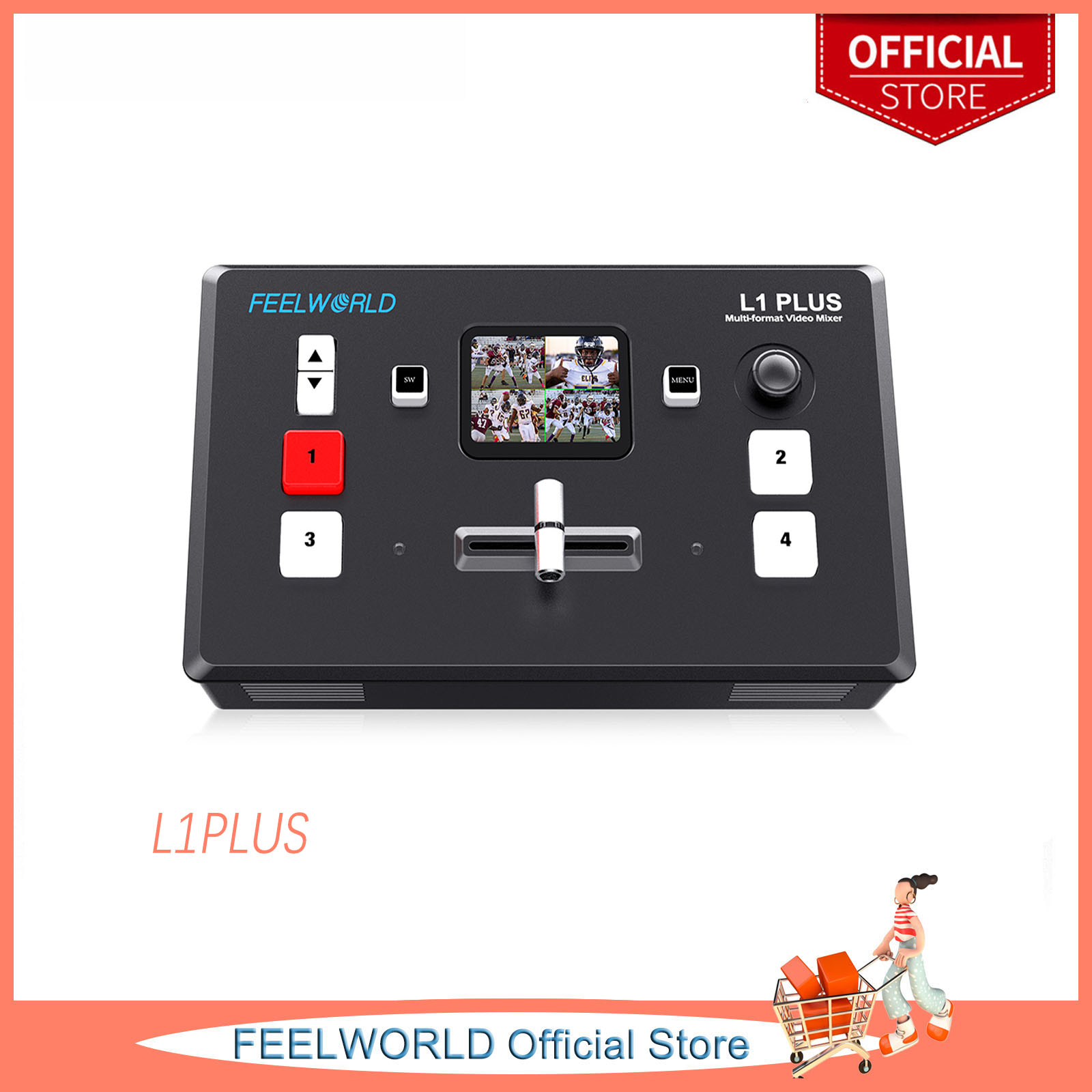 FEELWORLD L1 Plus Multi Camera Video Mixer Switcher with USB2.0 Recording PTZ Controller Chroma Key 4 HDMI Inputs USB3.0 Output Format 2 inch Touch Screen Real Time Production Live Streaming ราคา 9,800 บาท*ส่งฟรี