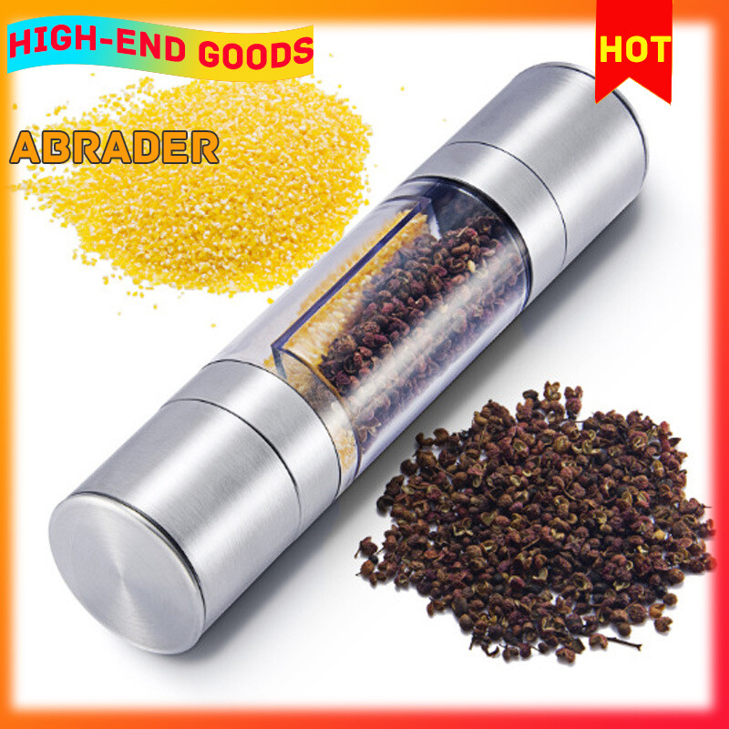 Gambar Stainless Steel Manual Pepper Grinder Household Portable Sea Salt Black Pepper Double Head Grinder