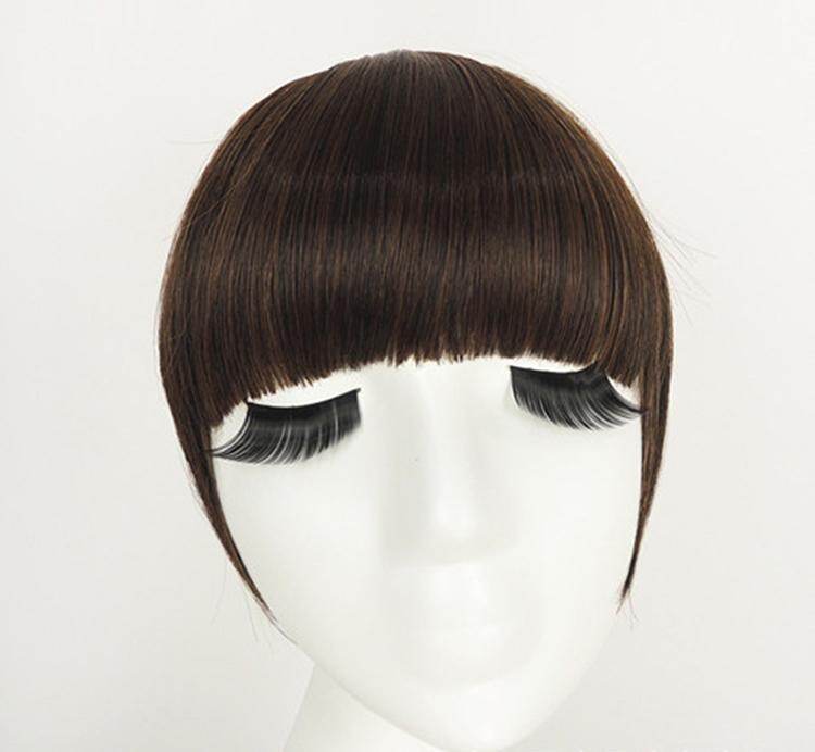 Fringe Clip Ở Trên Bangs, Tóc Nối Thẳng Nâu Đen * Thích Tóc Người