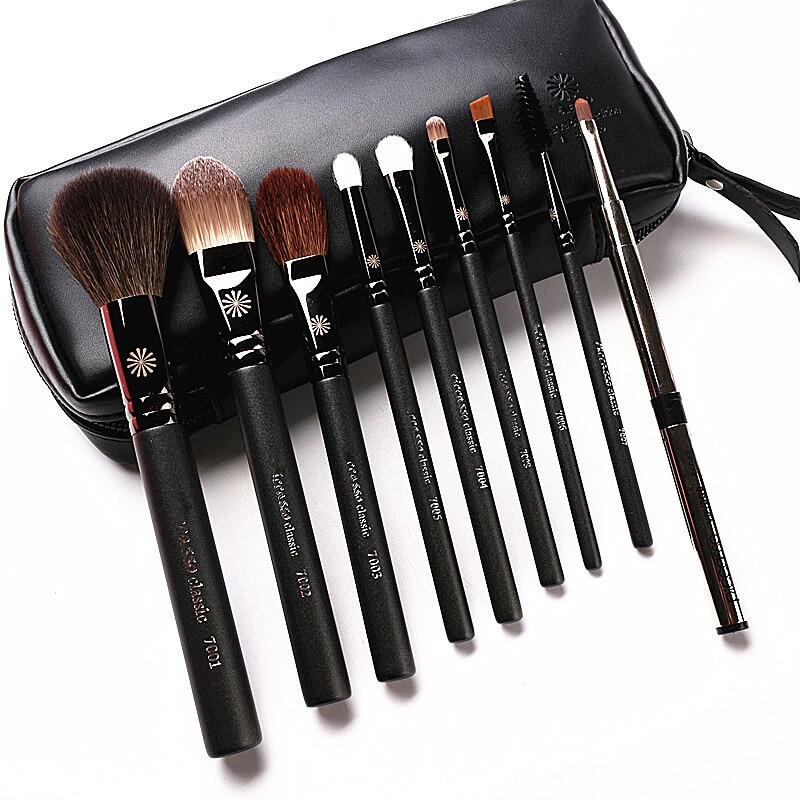 Gambar High end Korean Style 9Pcs Set Makeup Brushes Professional Pearly Handle Goat Hair Make up Brush Kit with Leather Case Gift