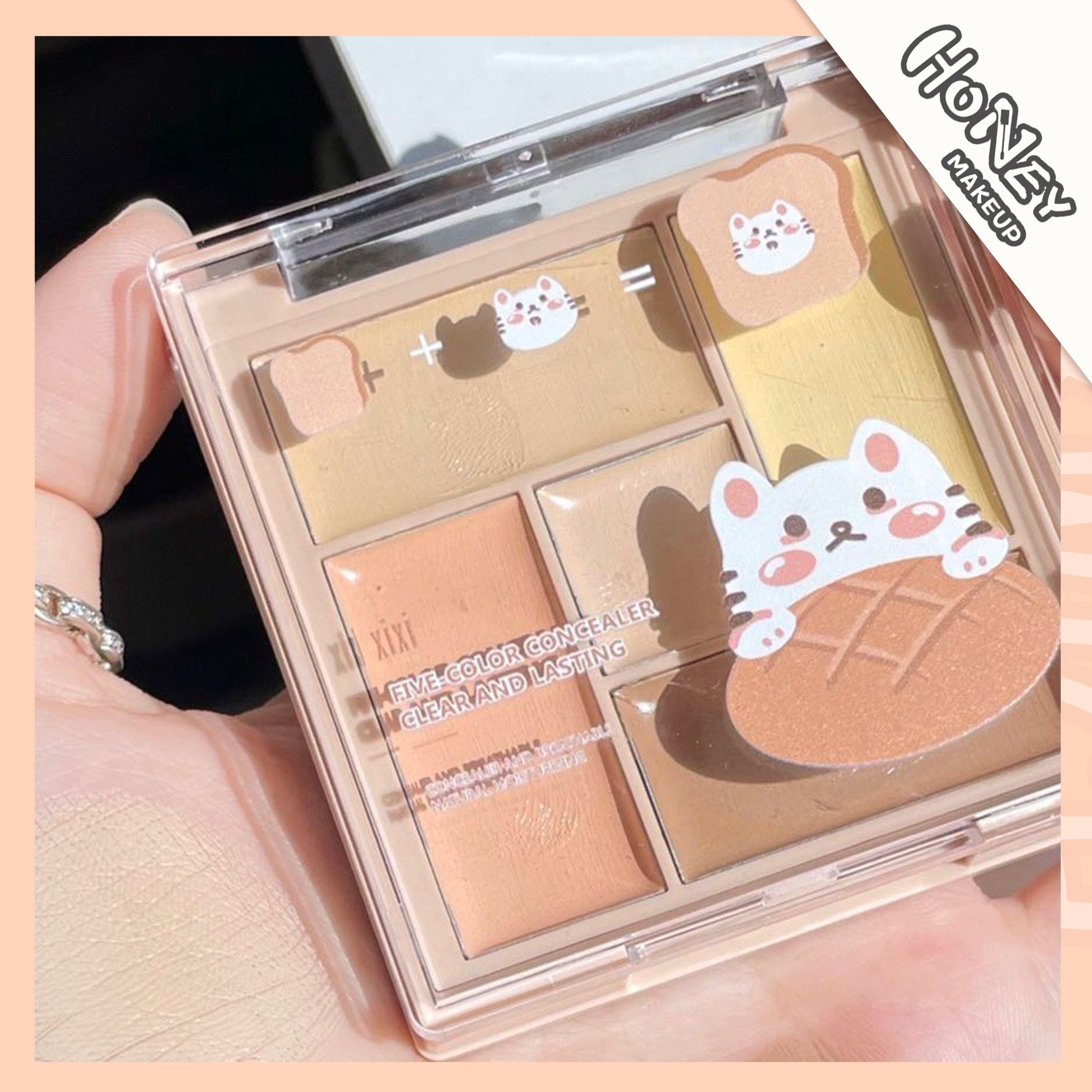 Gambar Honey Makeup 5 color Concealer cream modifies facial defects, conceals dark circles, moisturizes and brightens lacrimal groove spots