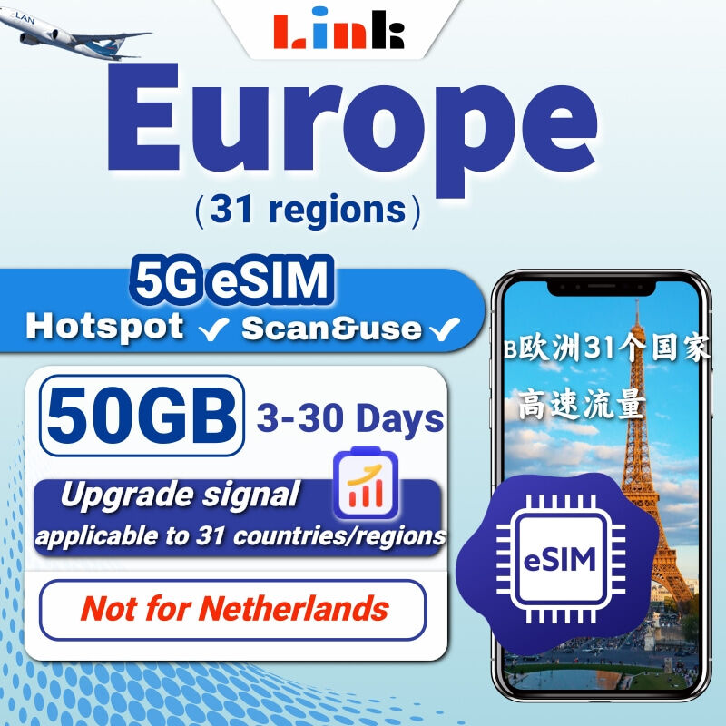 eSIM Europe 3-50GB High Speed Data ESIM【Total Data Plan】Europe Esim for 31 Countries 欧洲B电子上网卡 Harga 57 Ringgit*Penghantaran Percuma