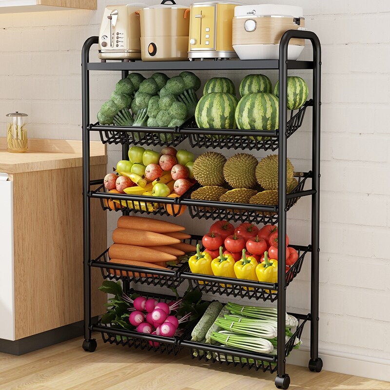 Gambar Kitchen basket shelf floor household fruits and vegetables storage dish rack multifunctional multilayer receive basket