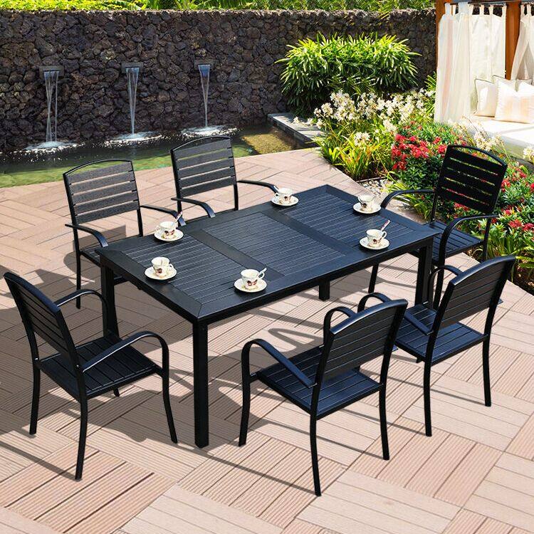KIMDELIN Outdoor Furniture Plastic Wooden Garden Set 4/6 Chairs